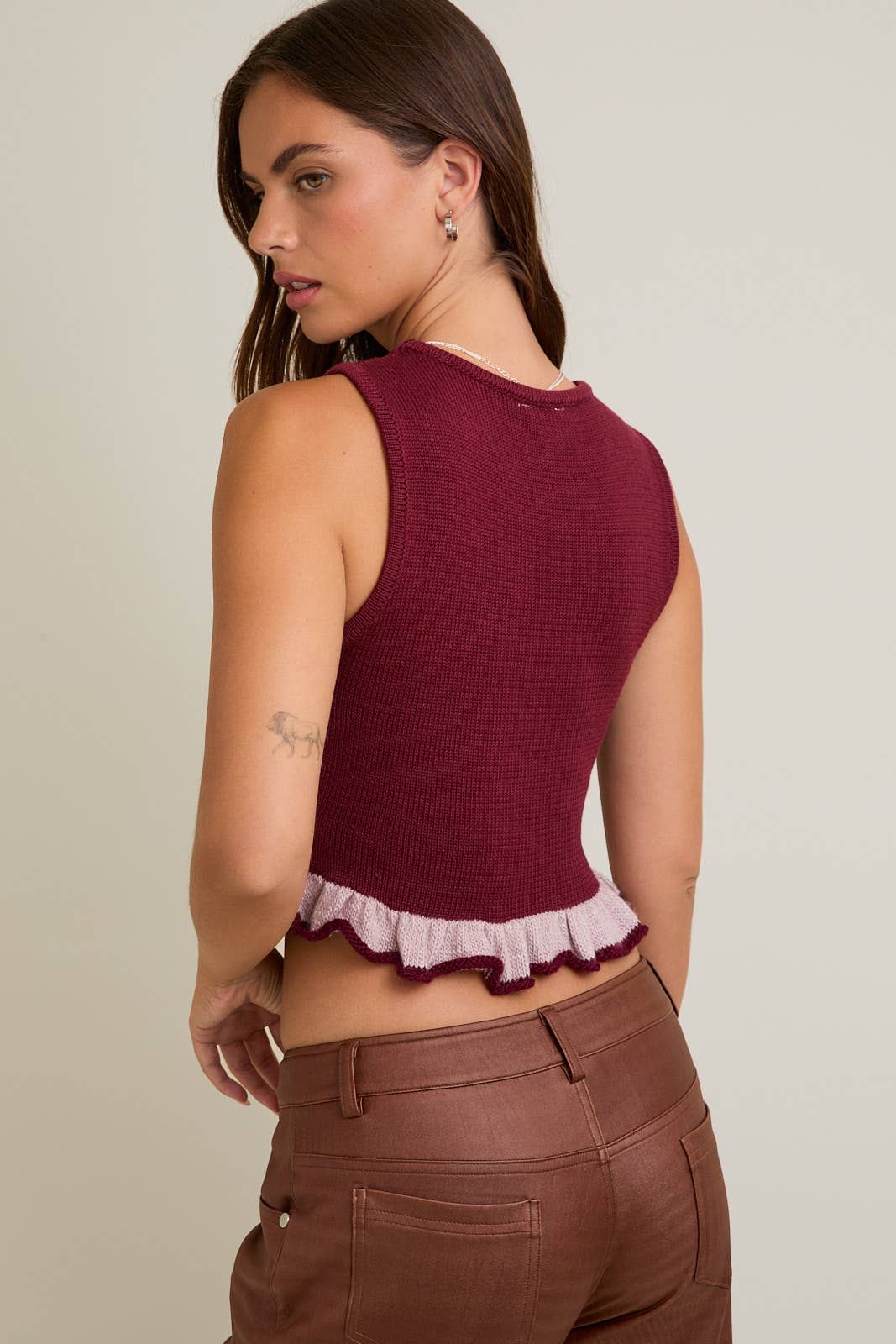 Wine Sleeveless Sweater Top