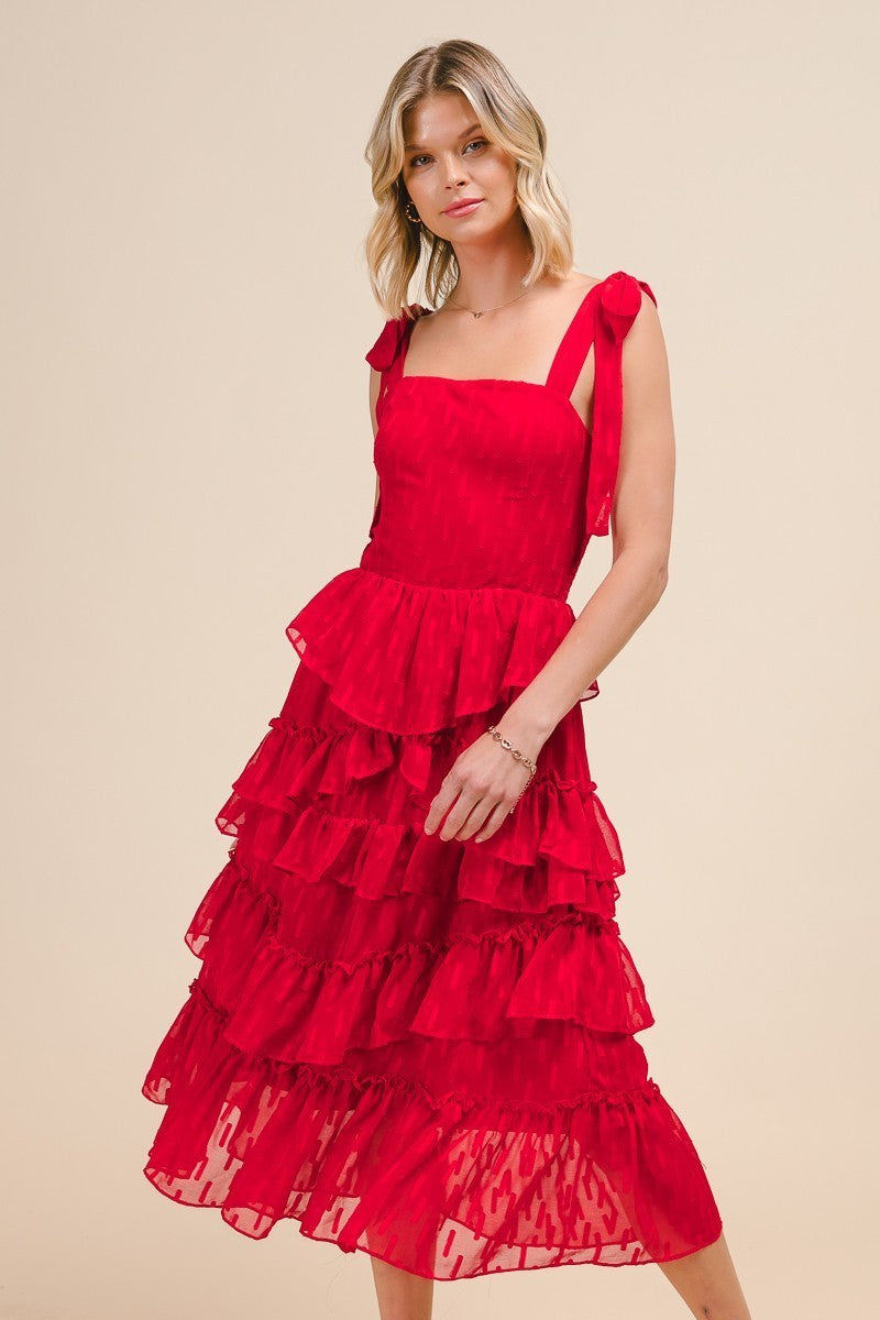 Rose Red Tiered Midi Dress