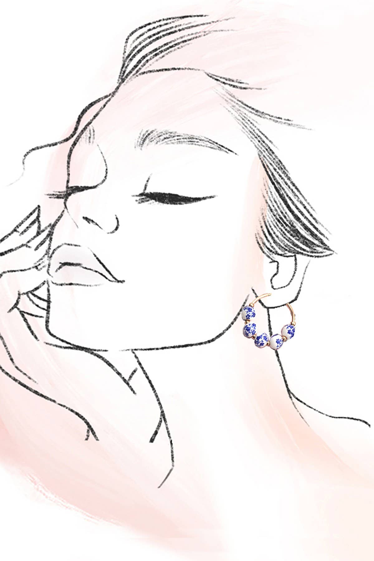 Blue Floral Ceramic Earrings