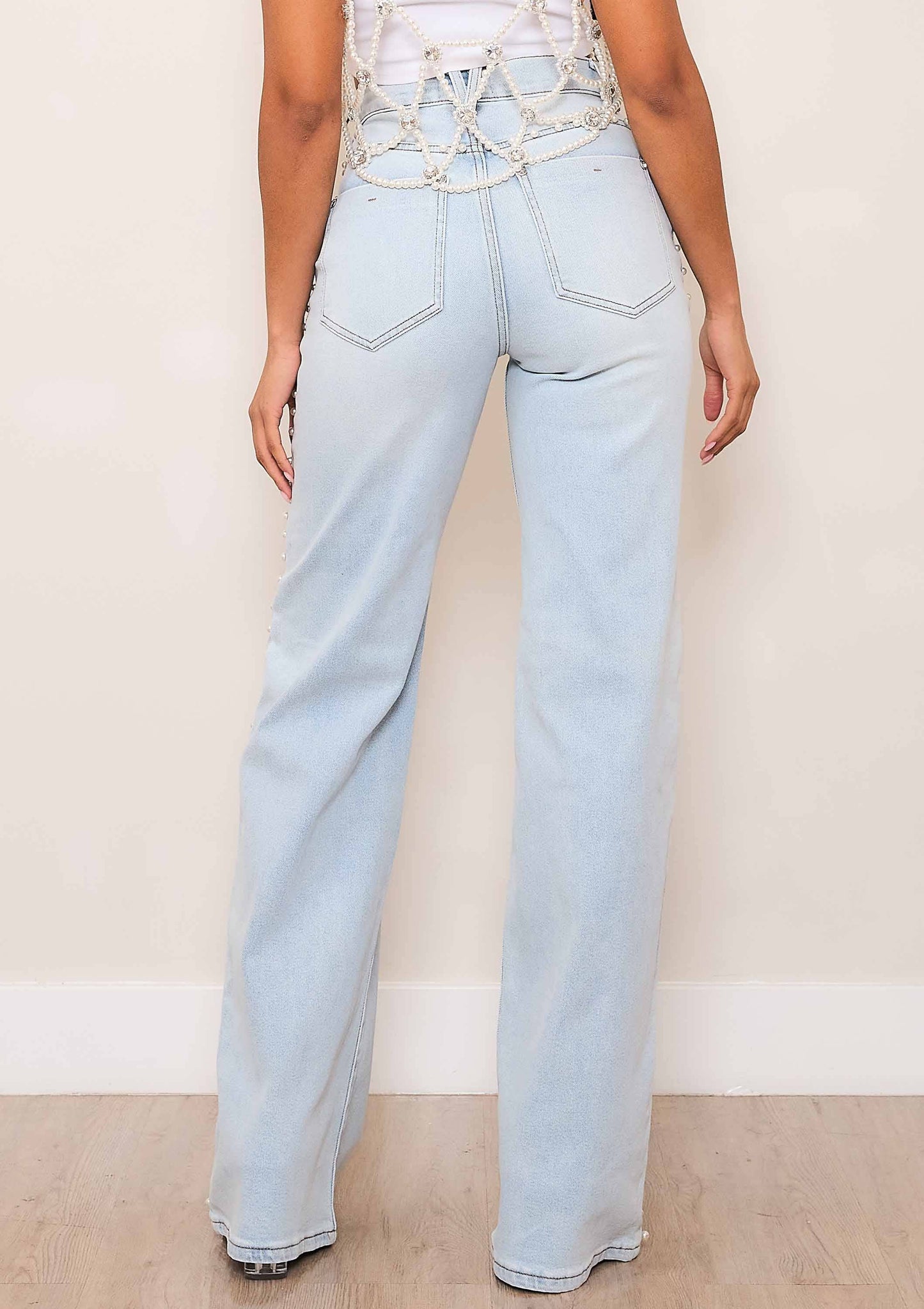 Pearl Stud High Rise Wide Jeans