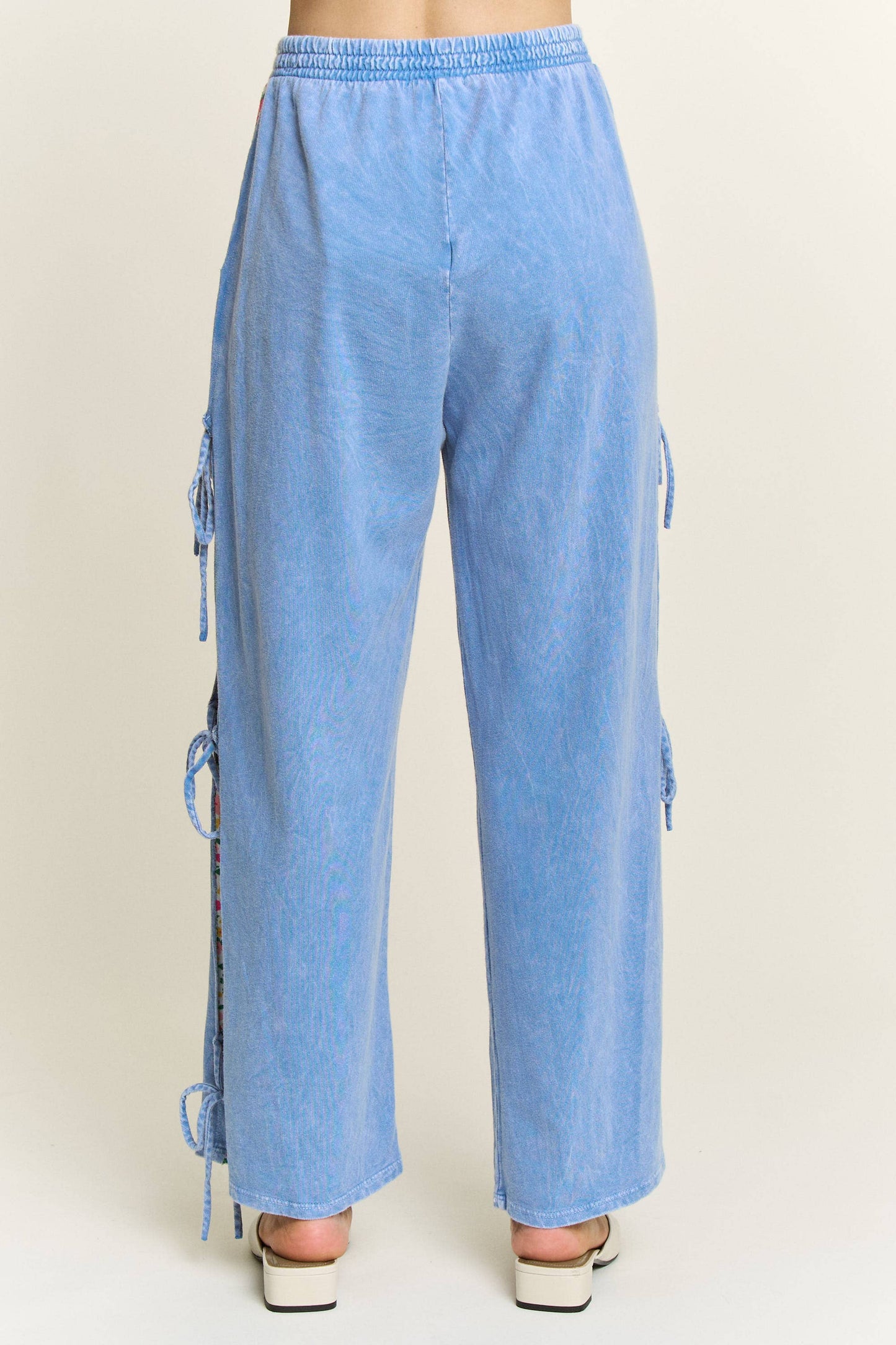 Blue Floral Ribbon Pants
