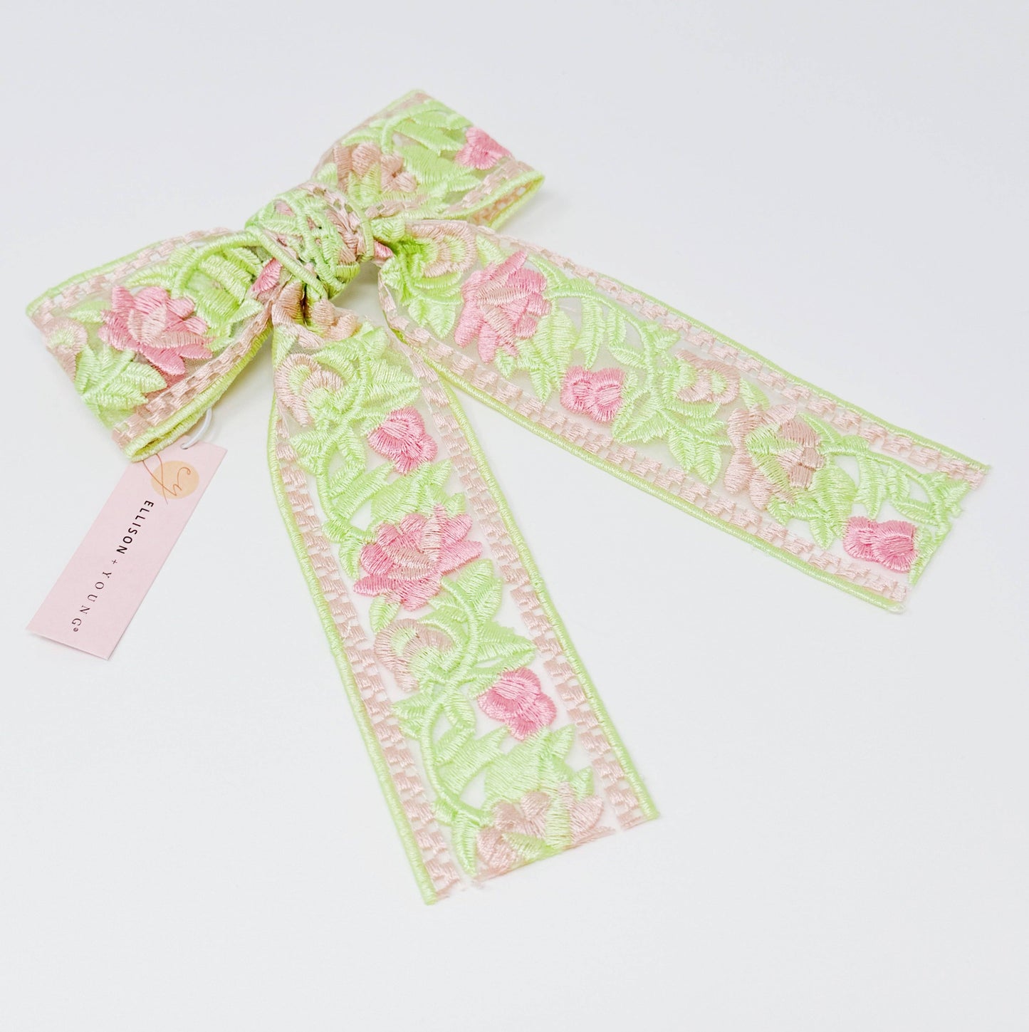Lacey Embroidered Bow Hair Clip