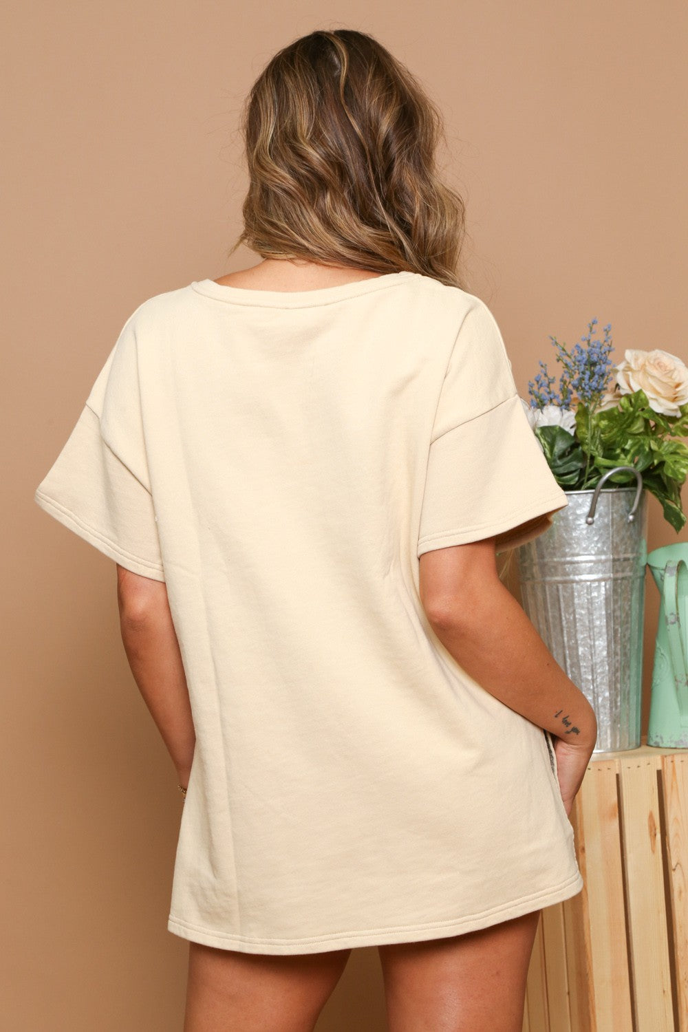 Beige Distressed Knit Top