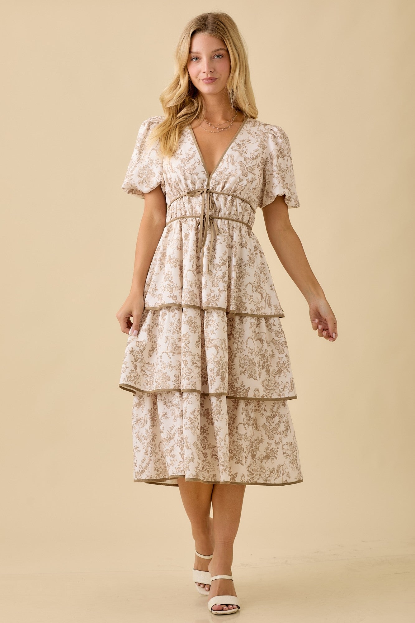 Taupe Tiered Midi Dress
