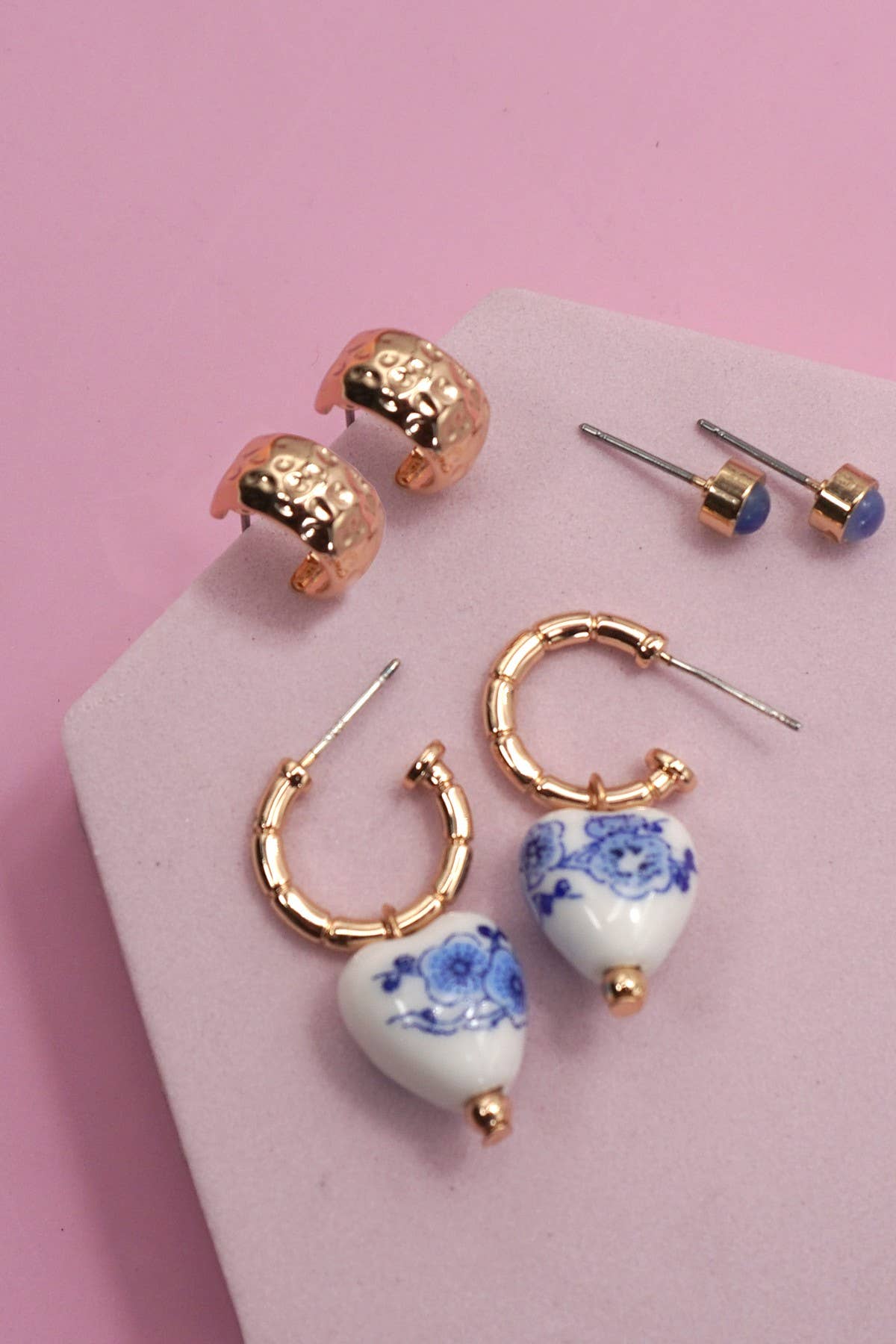 Blue Ceramic Trio Earrings