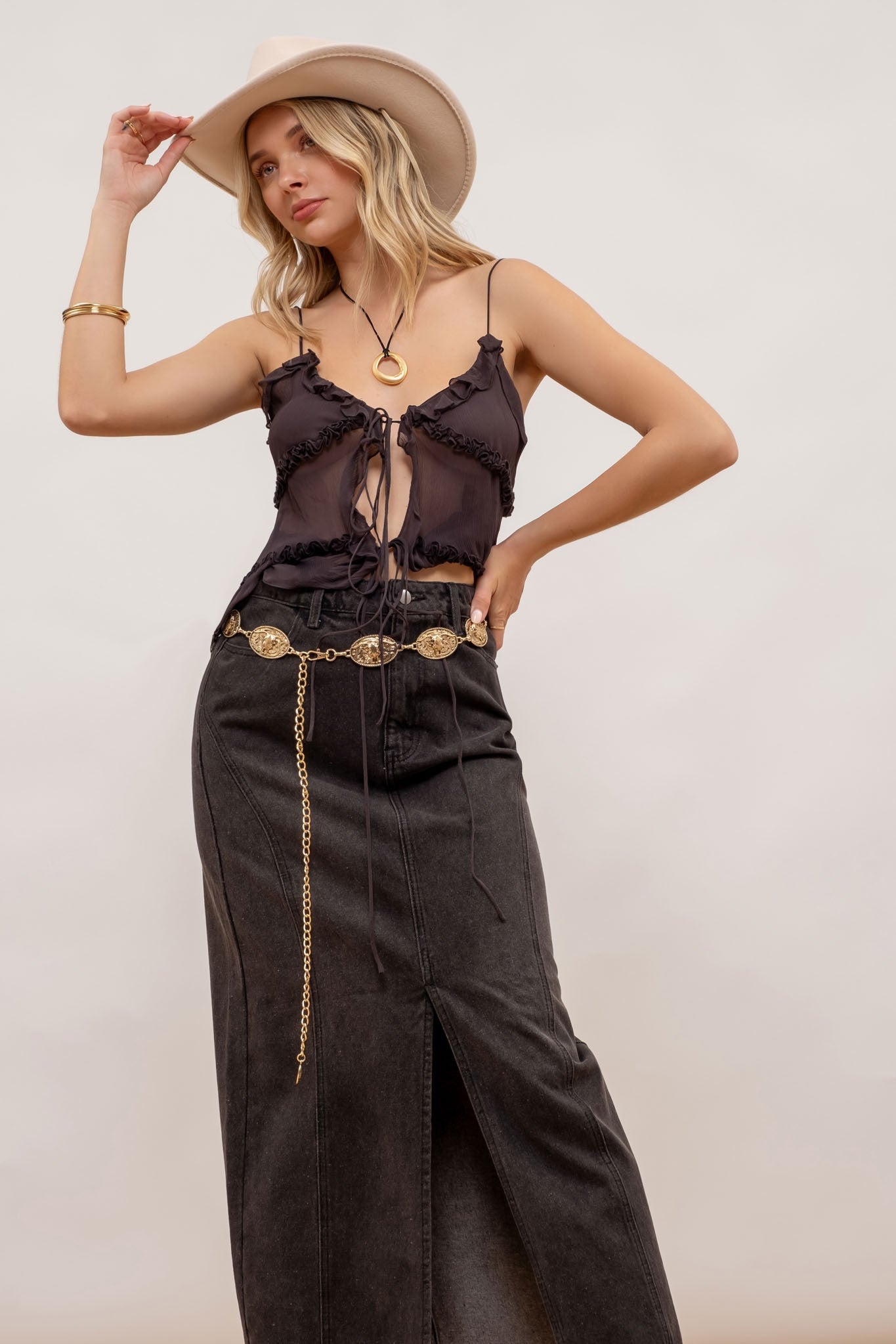 Black Denim Midi Skirt