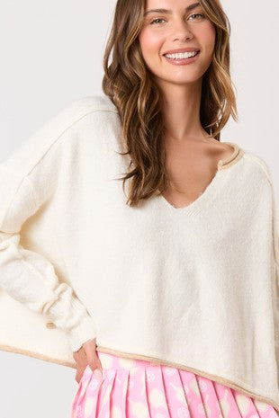 Basic Beige Trim Sweater