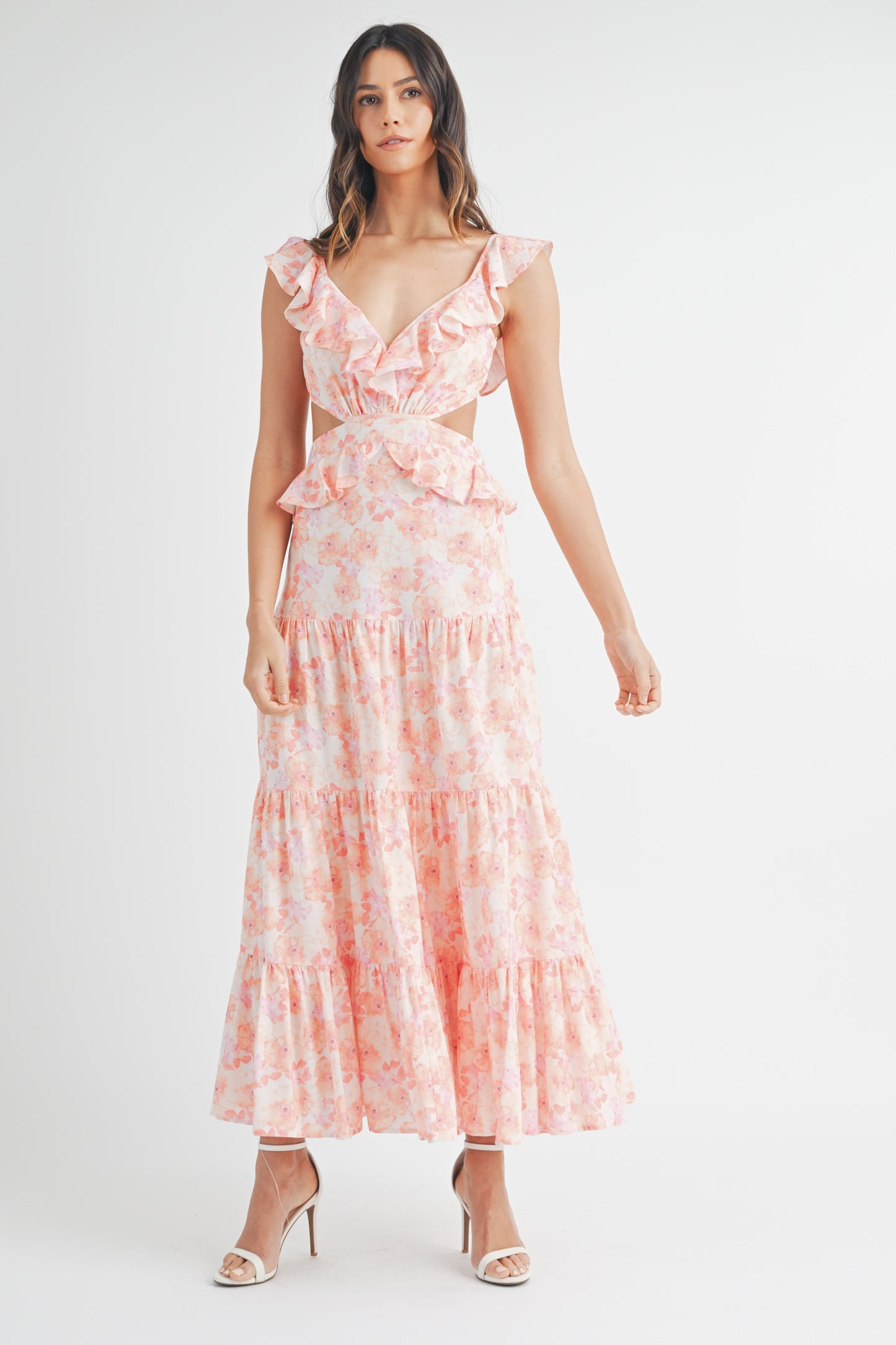 Pink Watercolor Floral Maxi Dress