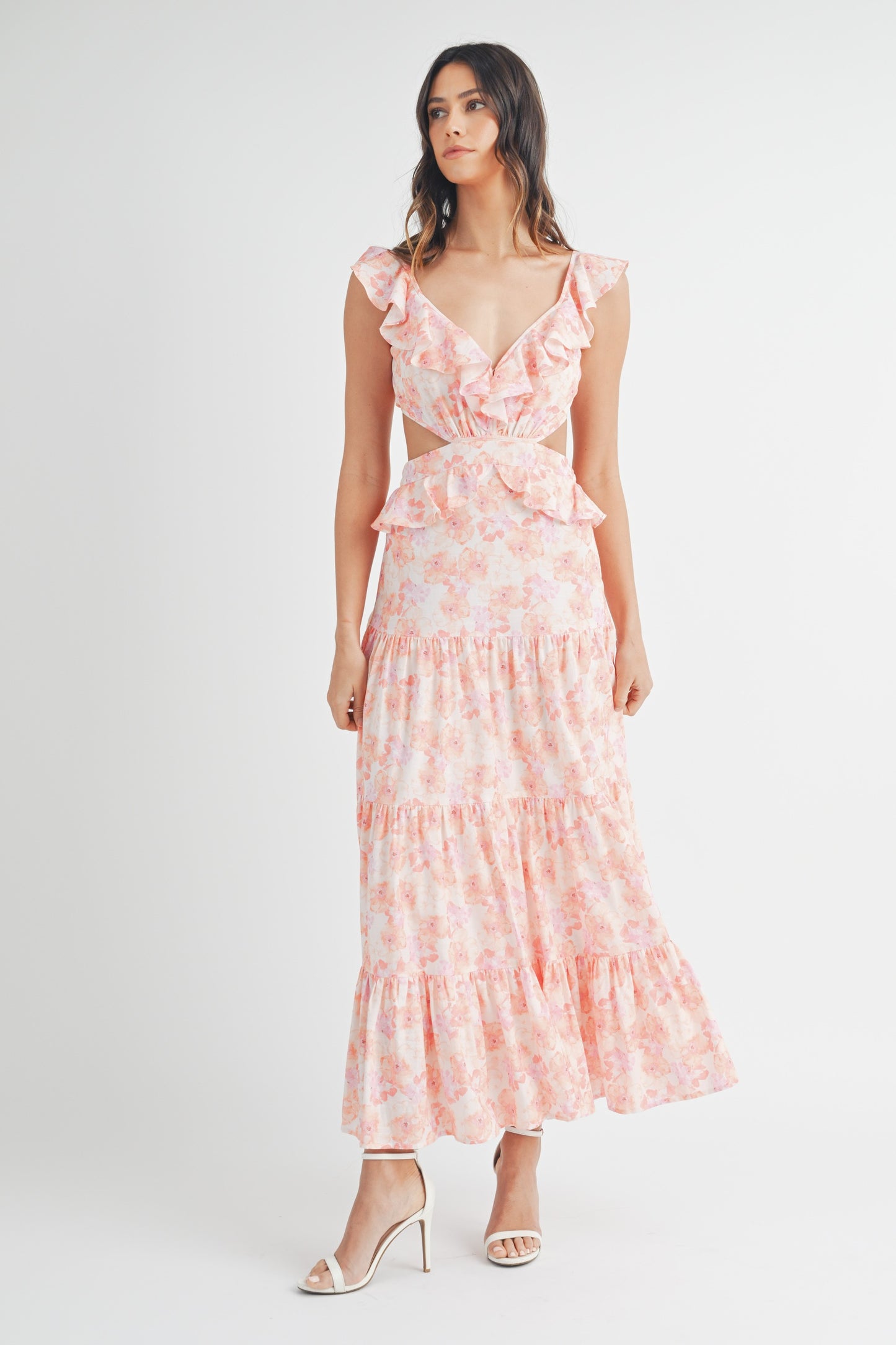 Pink Watercolor Floral Maxi Dress