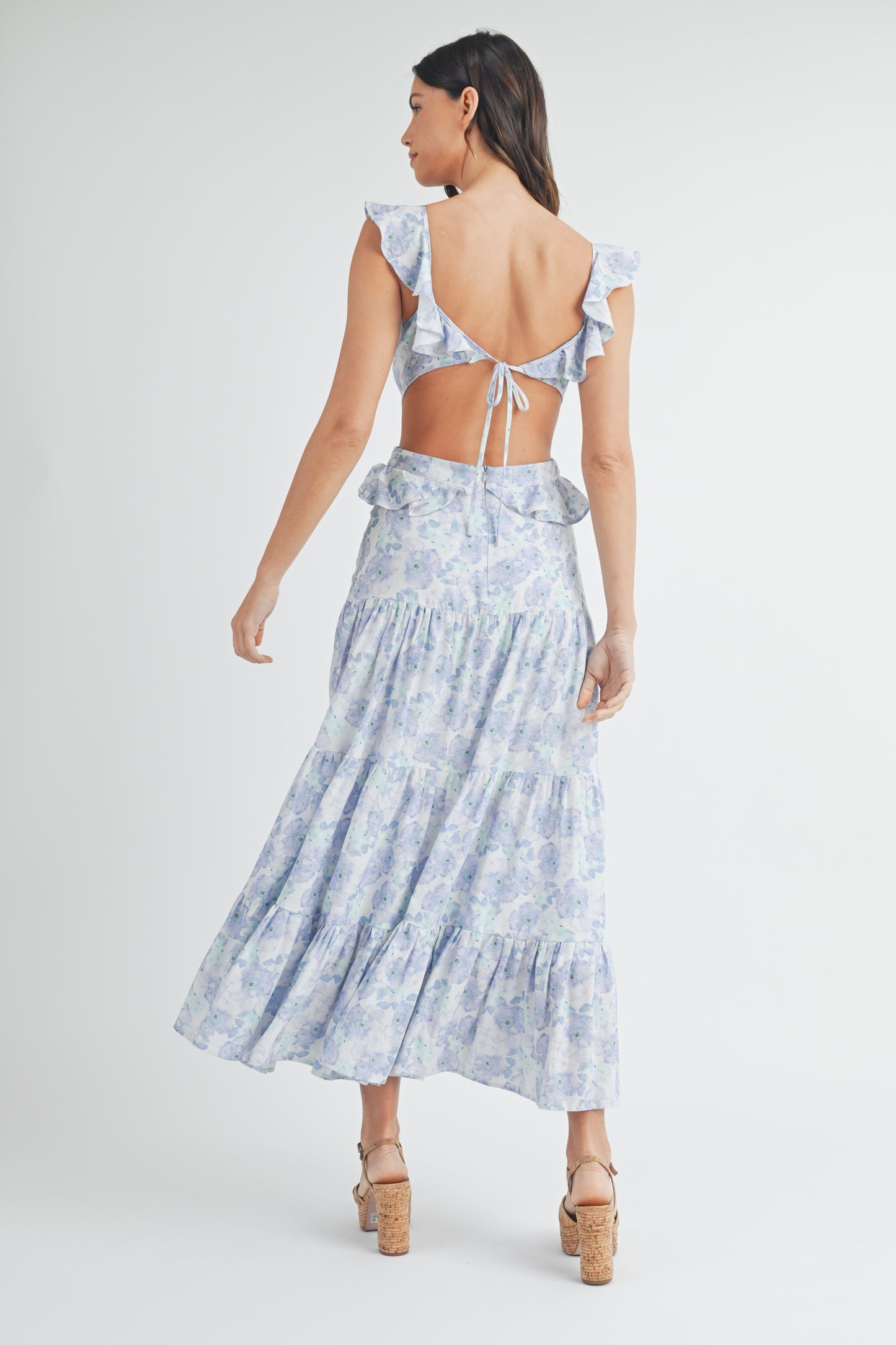 Blue Watercolor Floral Maxi Dress