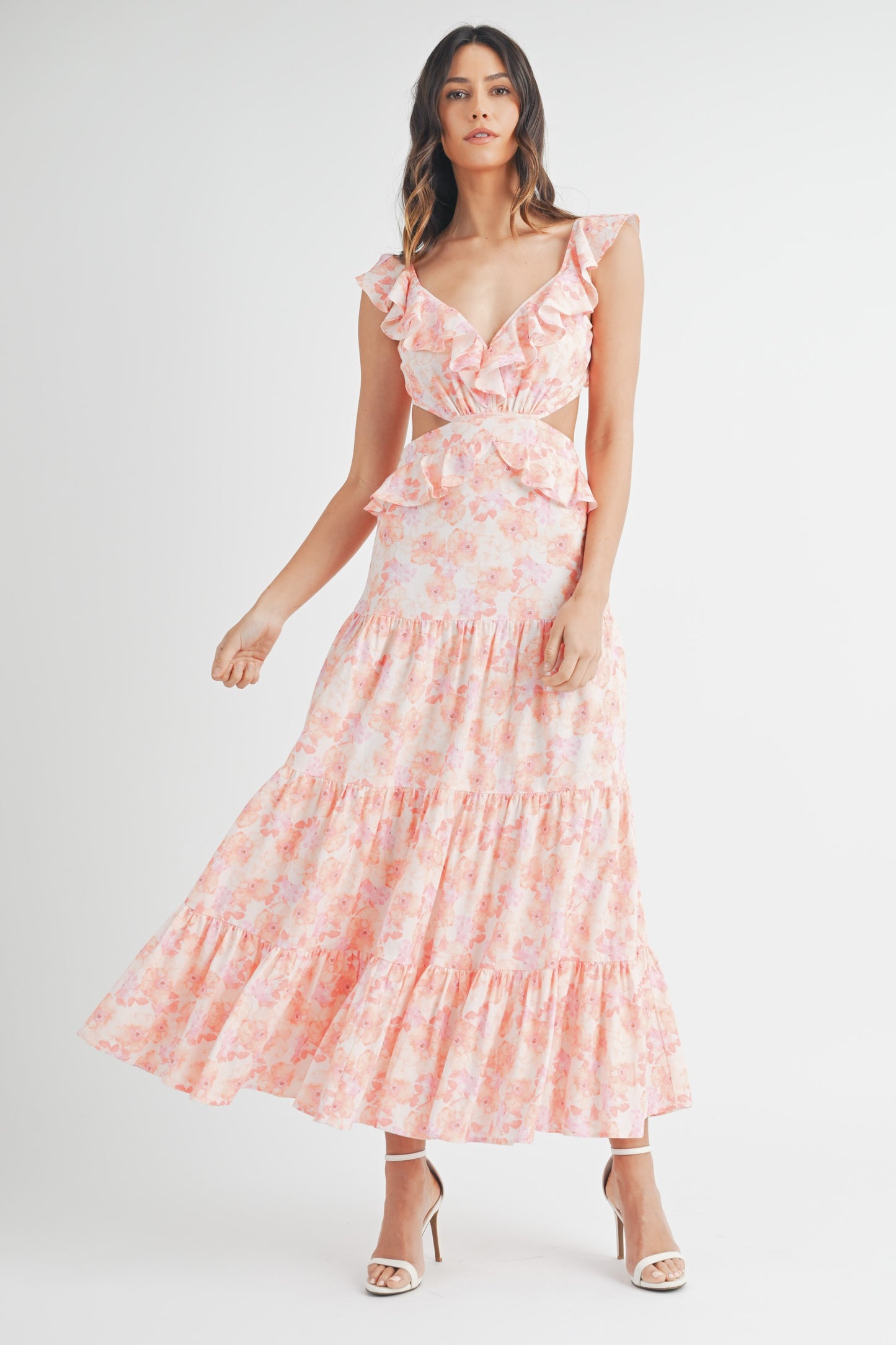 Pink Watercolor Floral Maxi Dress