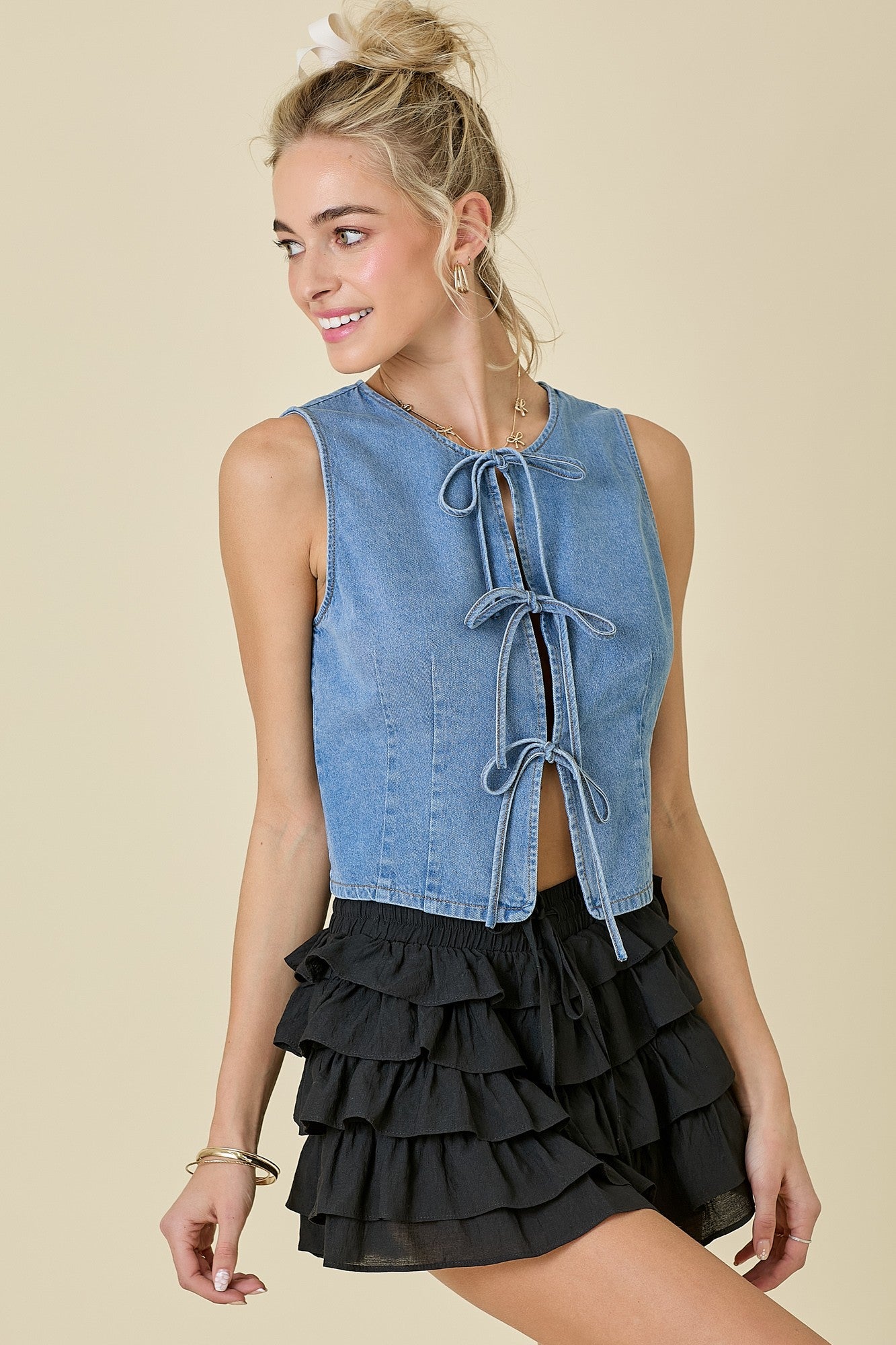 Front Tie Denim Vest