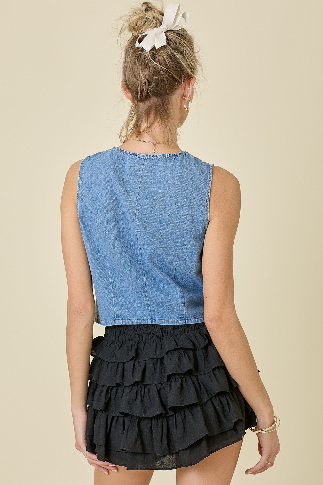 Front Tie Denim Vest