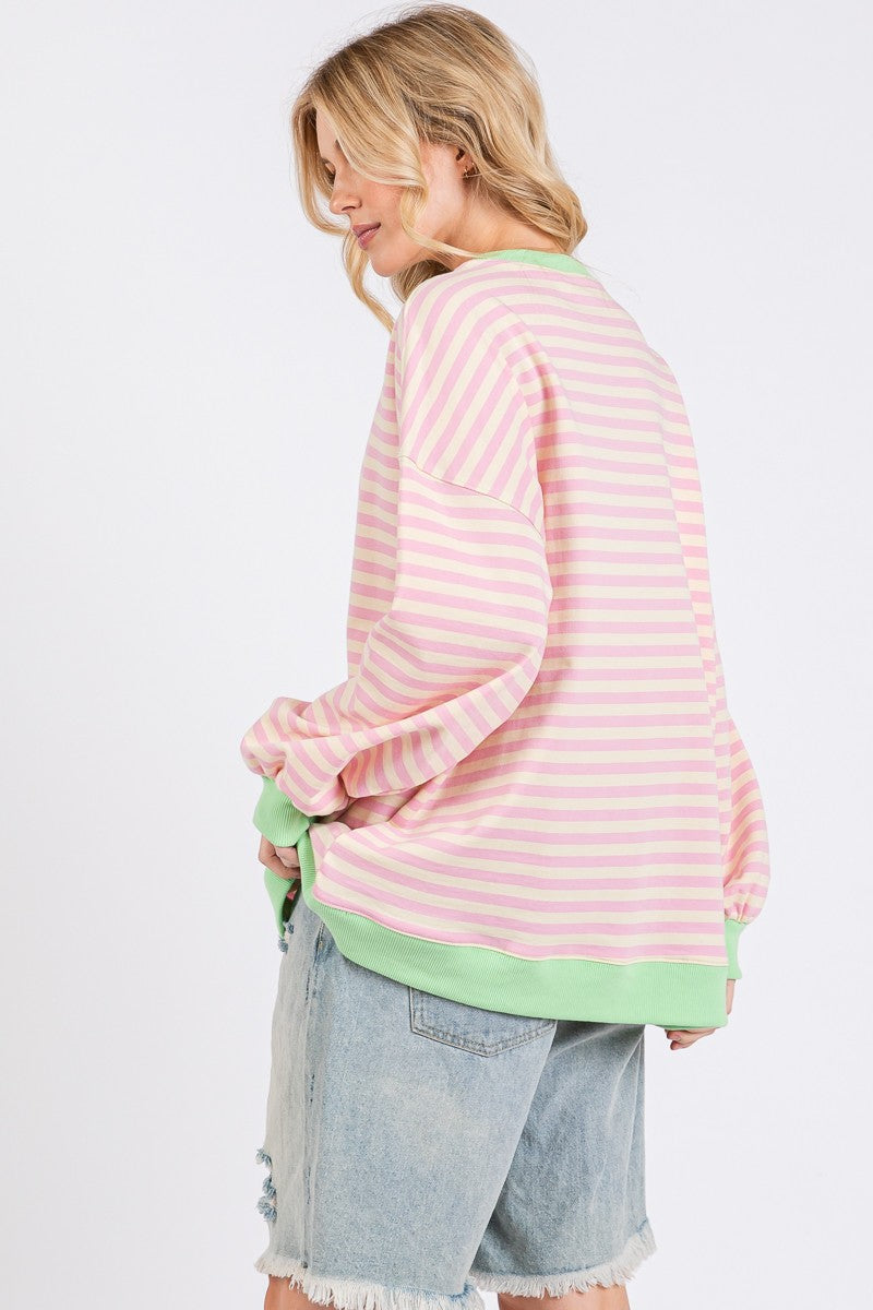 Pink & Green Striped Sweatshirt