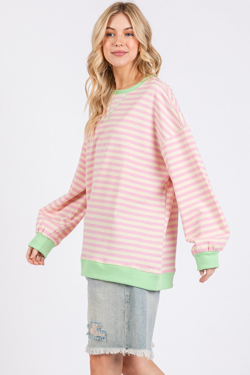 Pink & Green Striped Sweatshirt