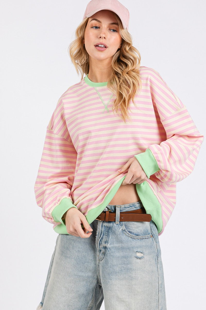 Pink & Green Striped Sweatshirt
