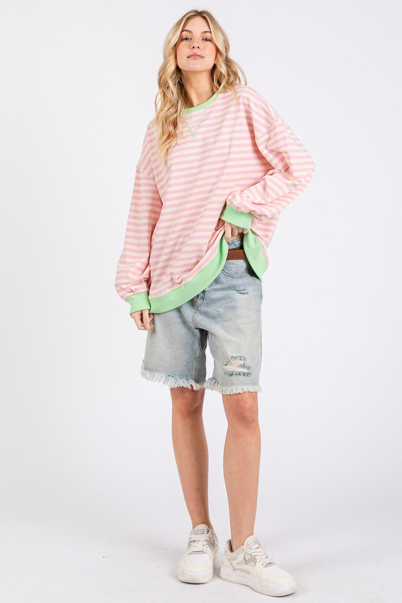 Pink & Green Striped Sweatshirt