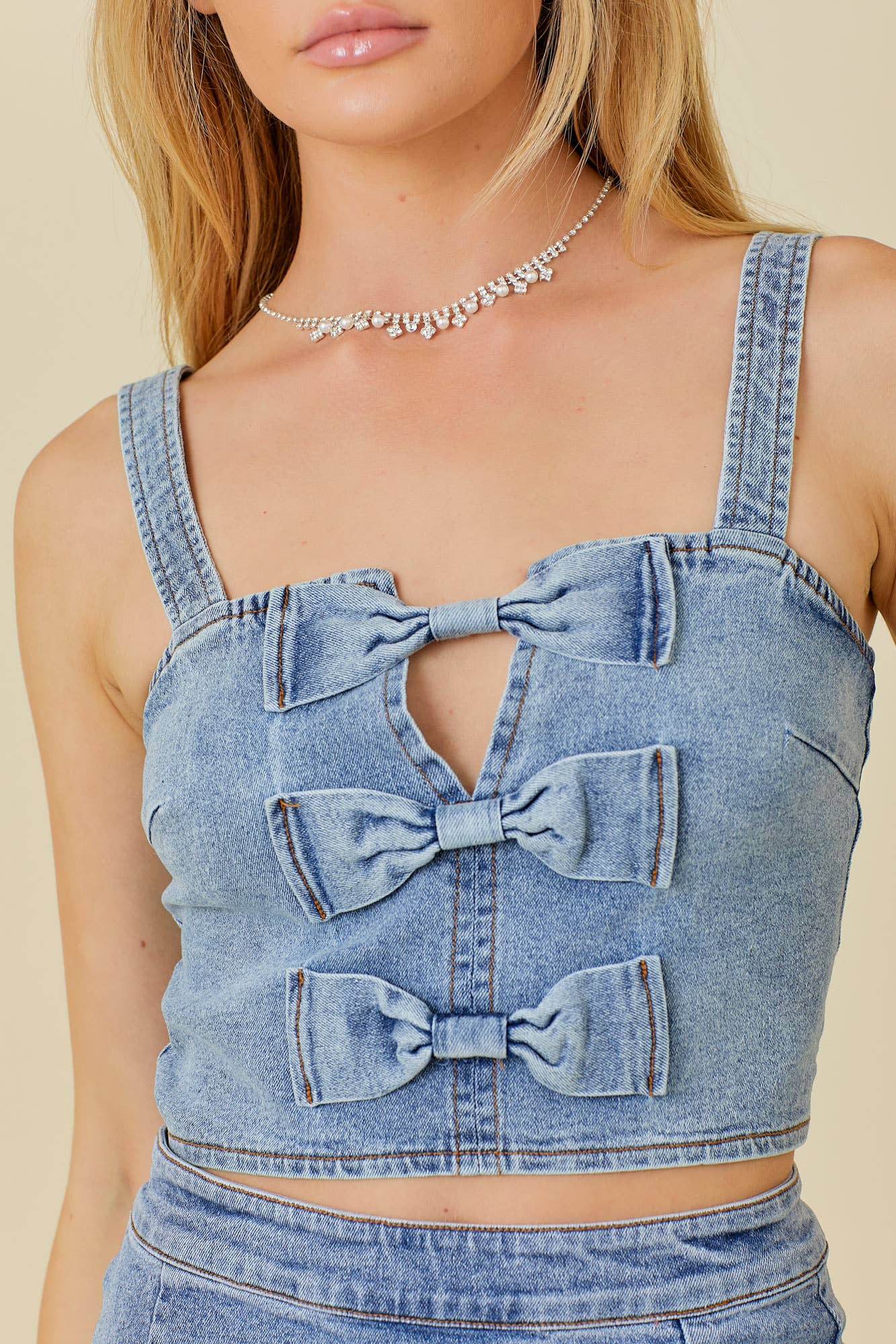 Denim Bows Crop Top