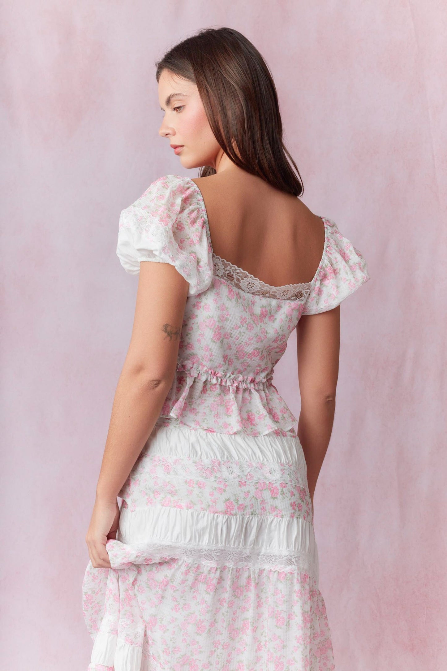 Pink Lace Sweetheart Top