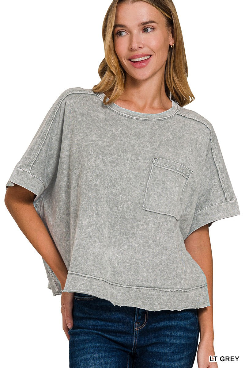 Light Grey Raw Hem Top