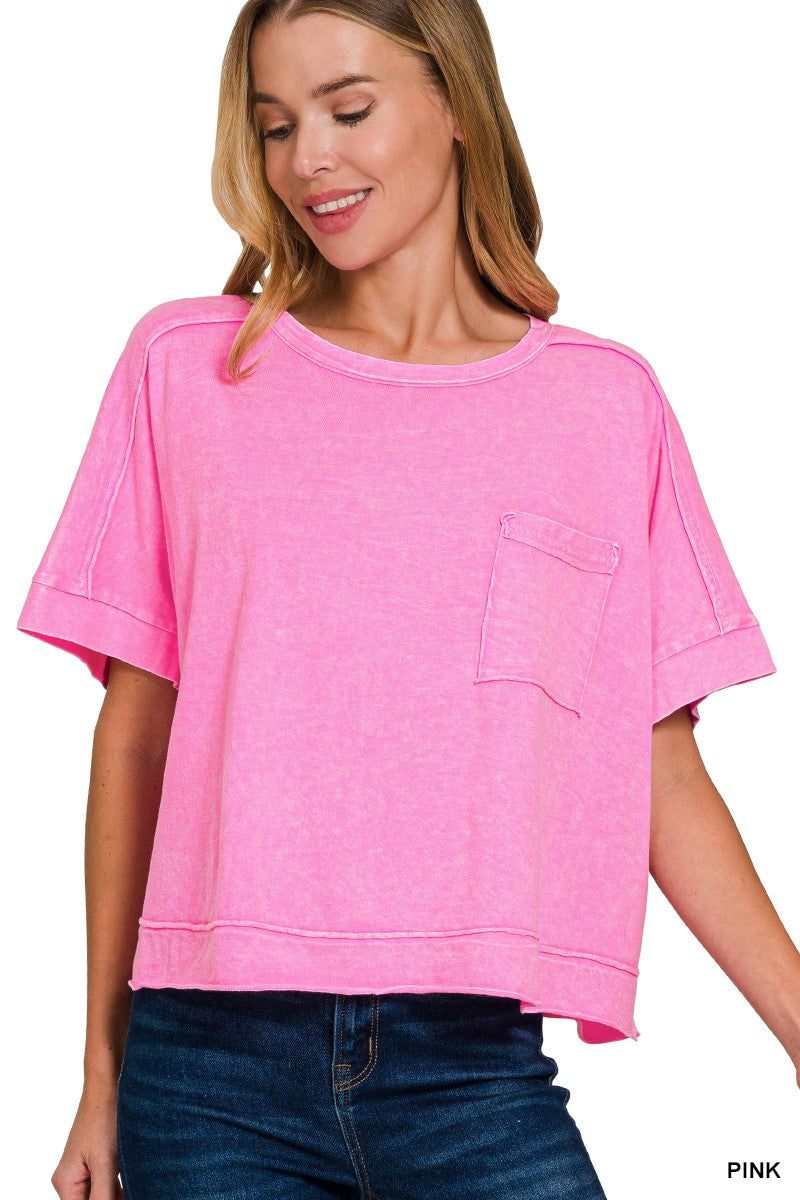 Candy Pink Raw Hem Top