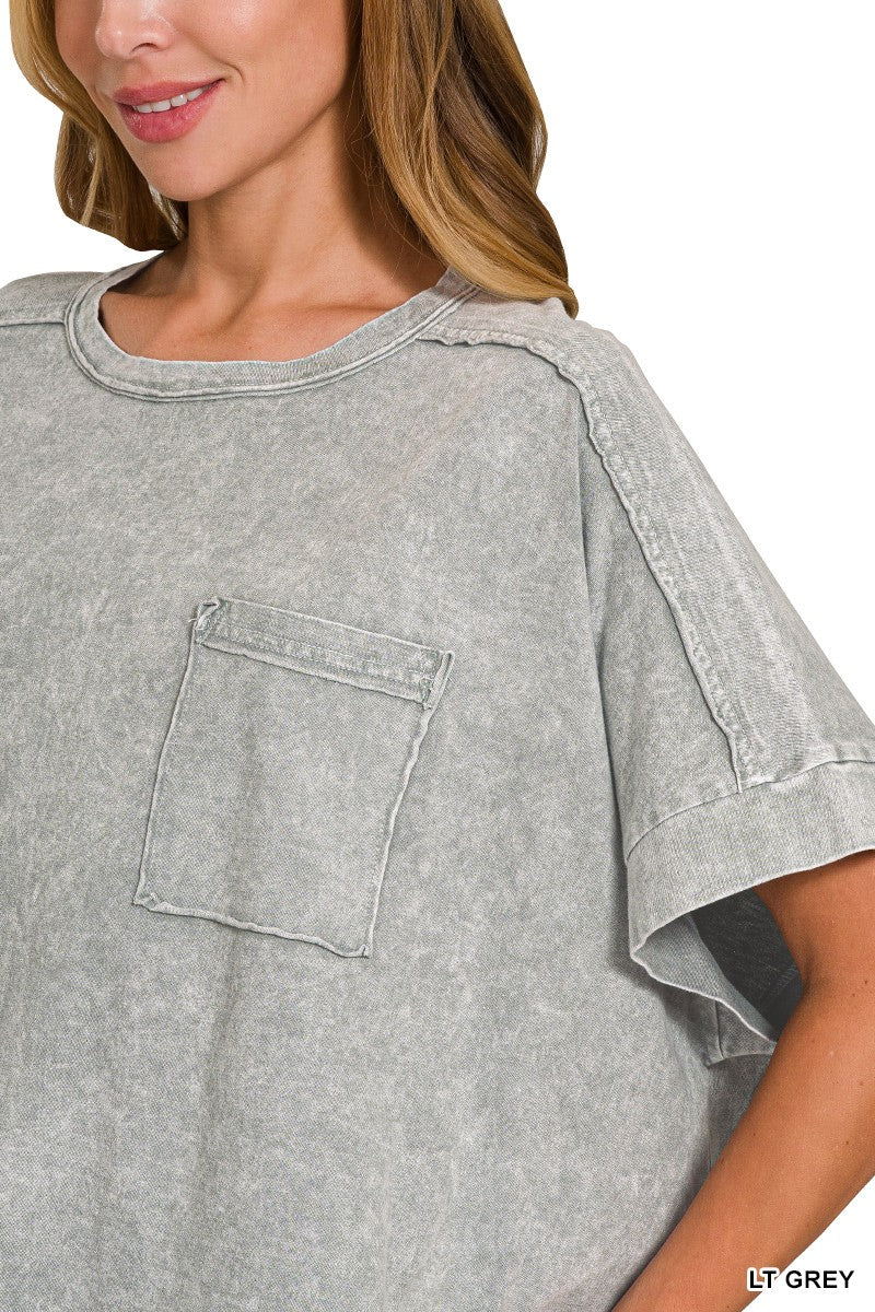 Light Grey Raw Hem Top