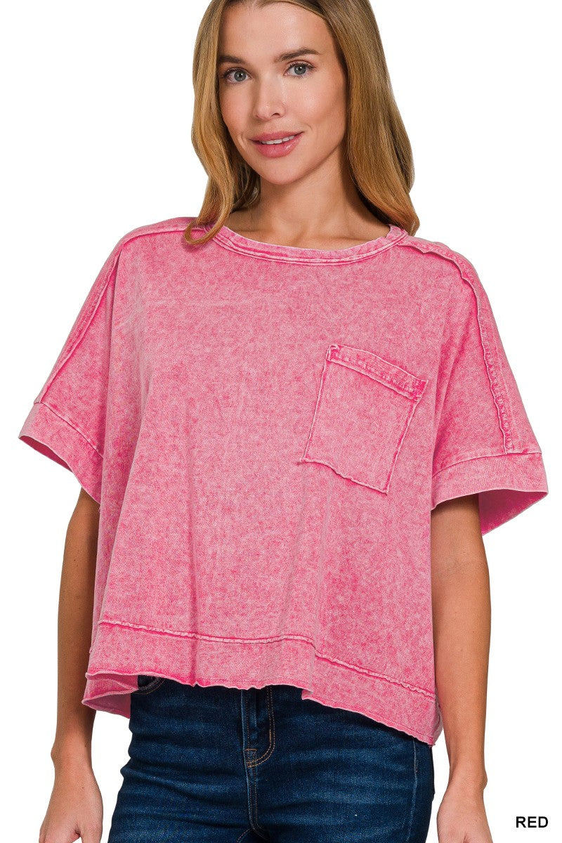 Rosy Raw Hem Top