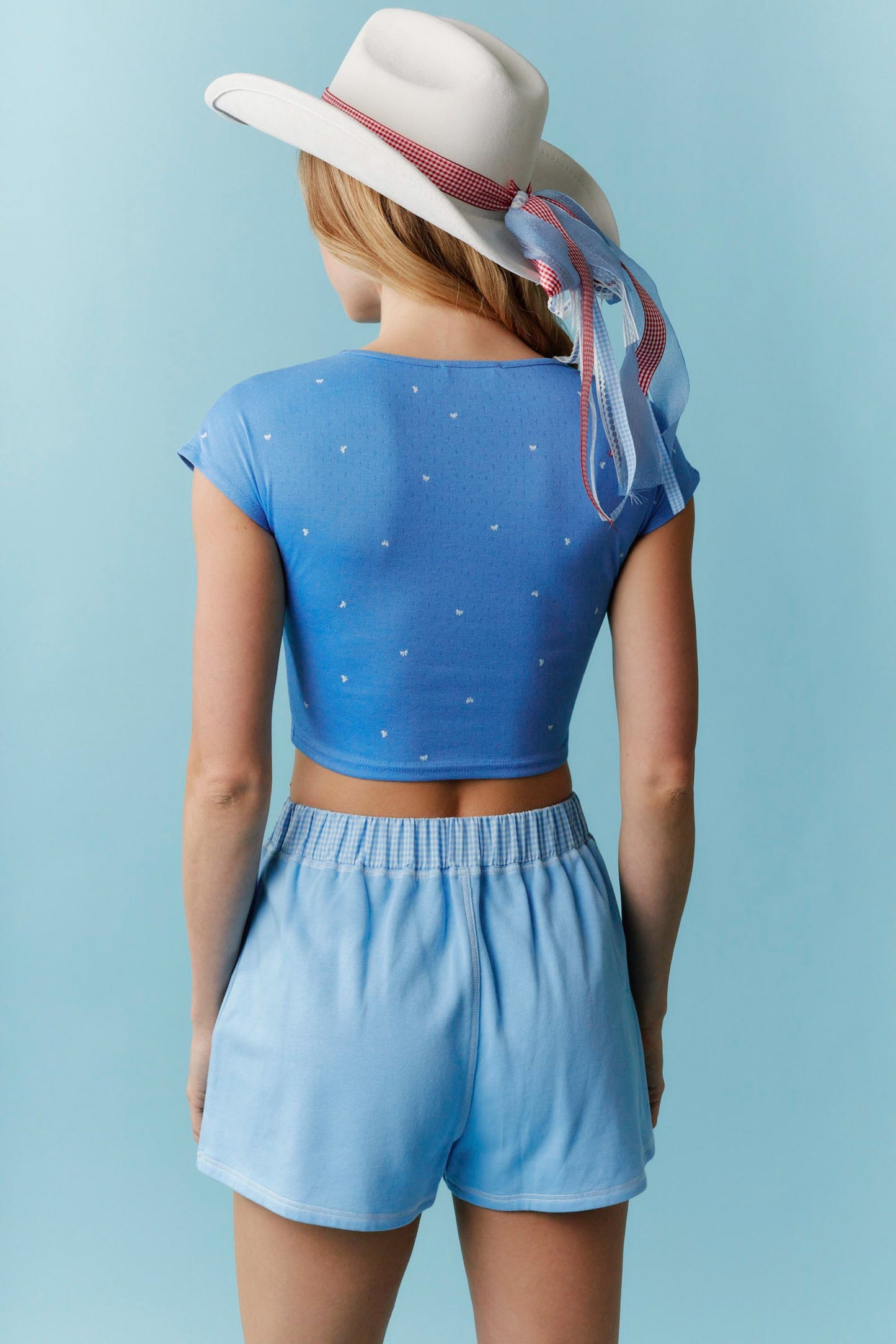 Blue Bow Cropped Top