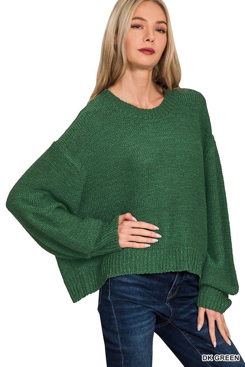 Emerald Balloon Sleeve Sweater