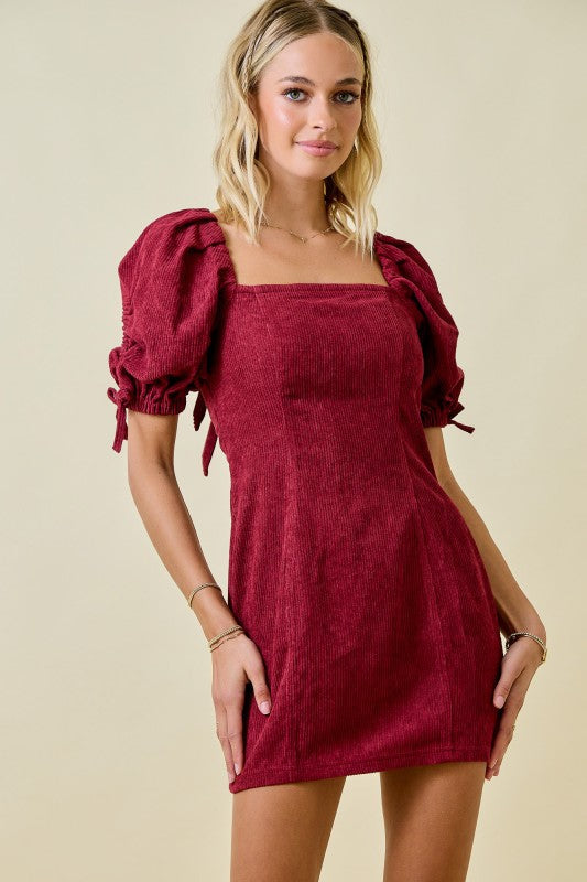 Wine Corduroy Mini Dress