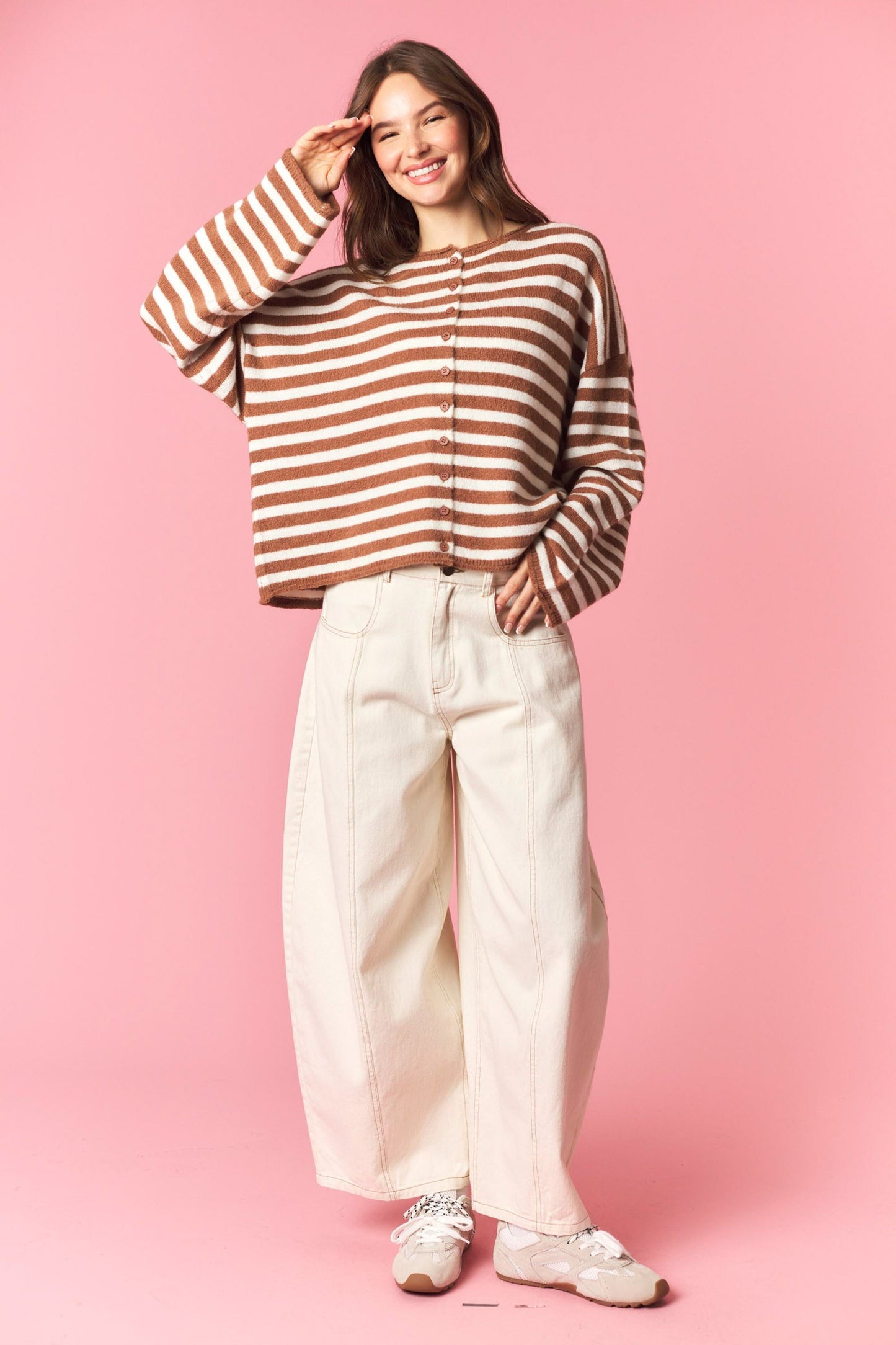 Cocoa Striped Button Up Cardigan