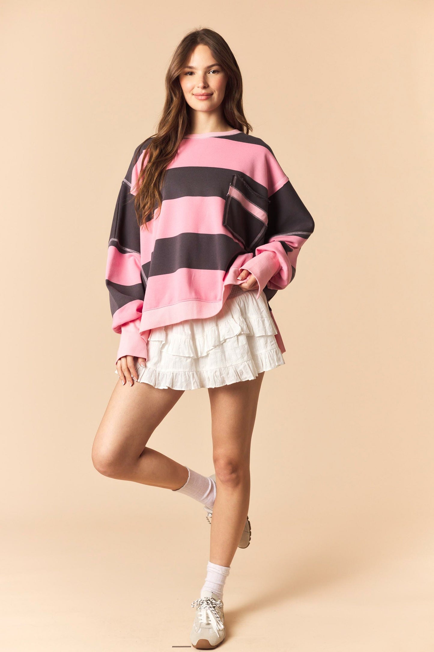 Pink Bold Stripe Oversized Sweatshirt
