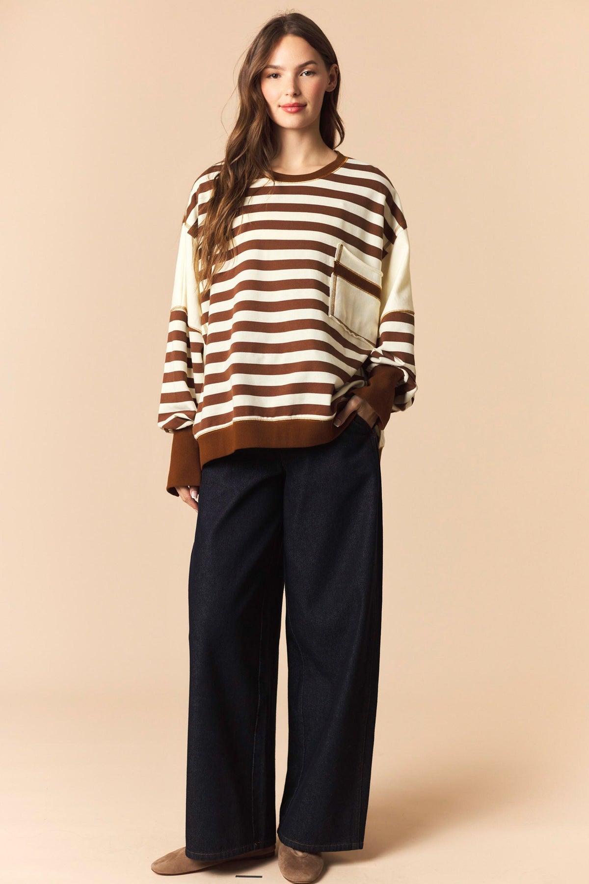 Brown Stripe Pocket Sweatshirt