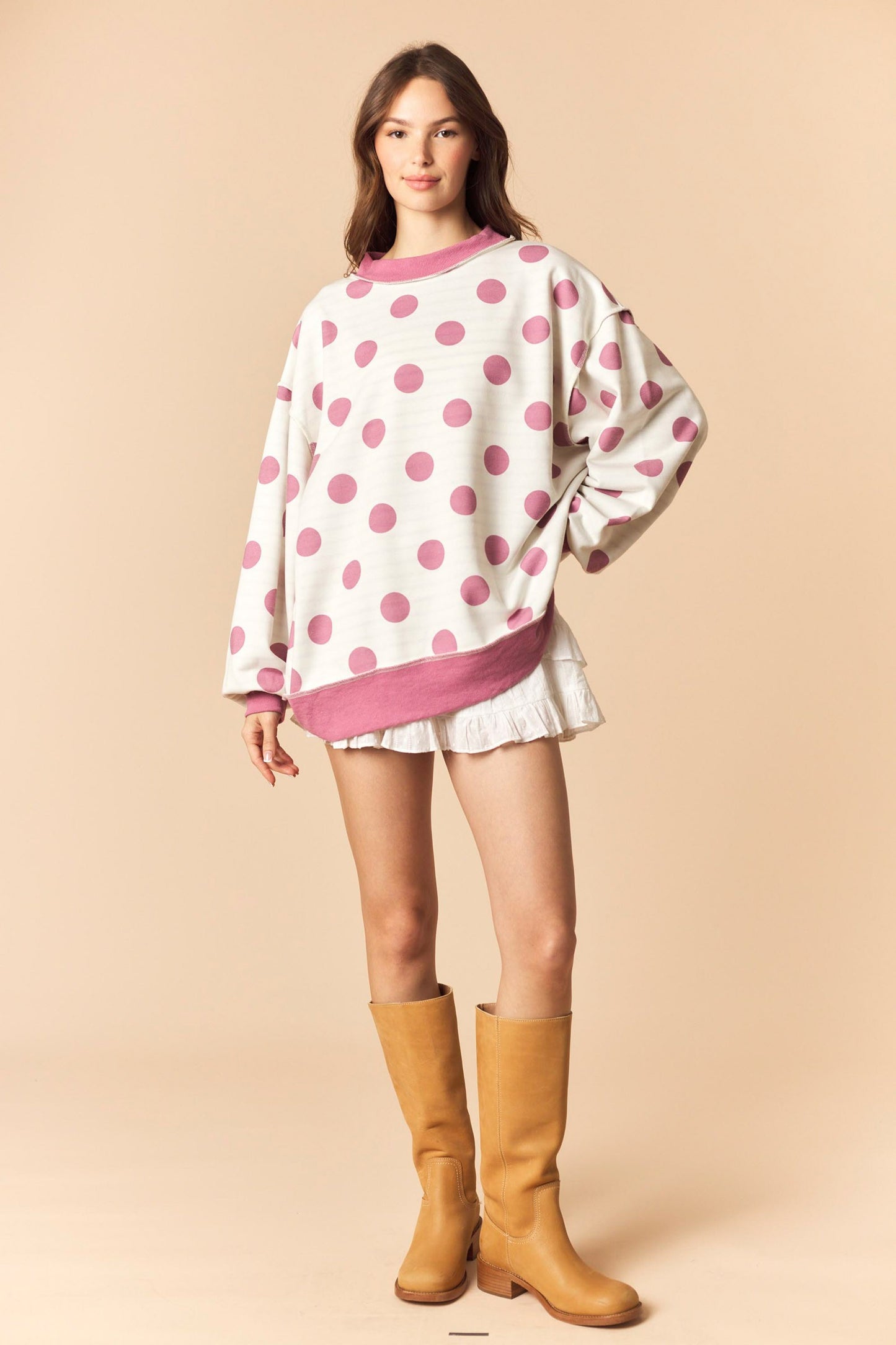 Mauve Polka Dot Reversible Sweatshirt