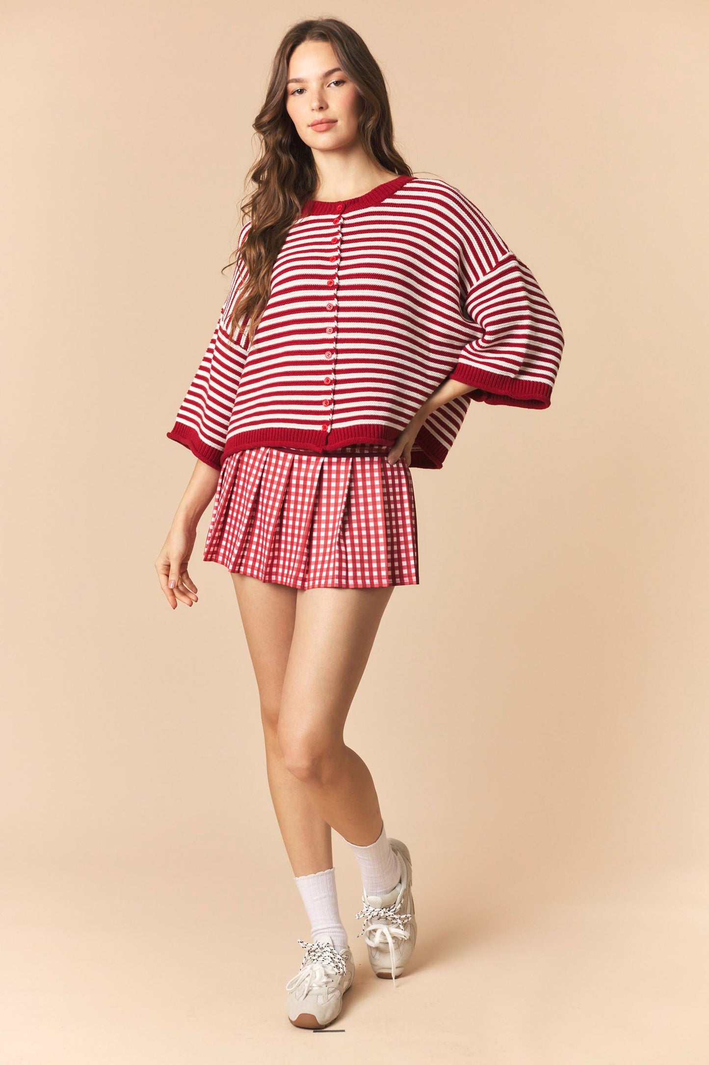 Striped Half Sleeve Oversize Cardigan