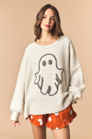 Gingham Ghost Detailed Oversized Sweater