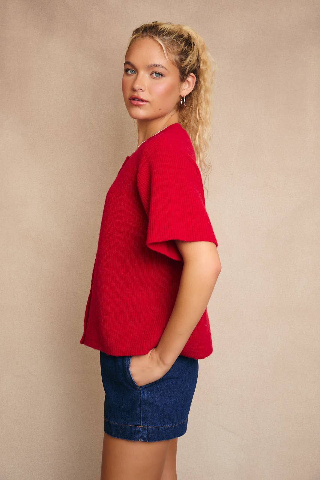 Red Button-Up Cardigan
