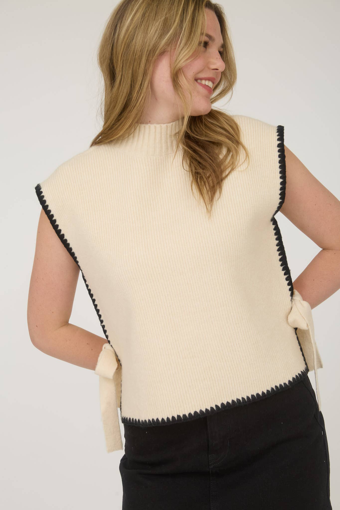 Mock Neck Side Tie Vest