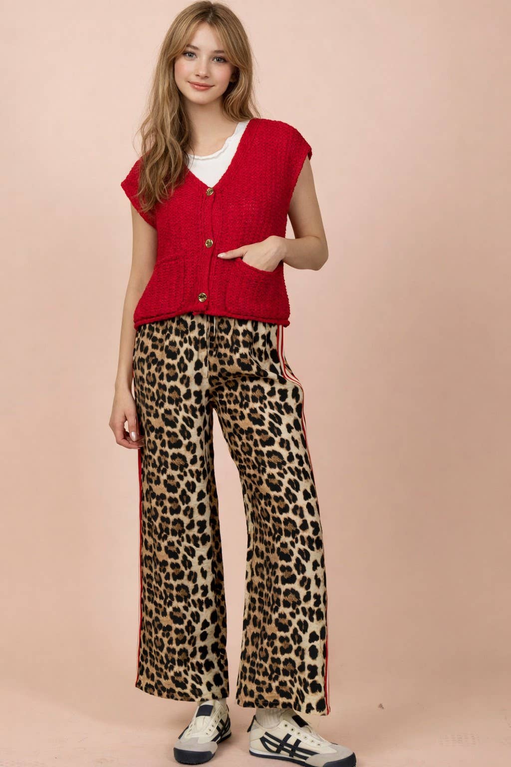 Side Stripe Leopard Pants