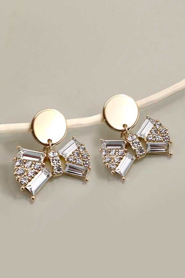 Classic Gold Rhinestone Bow Earrings
