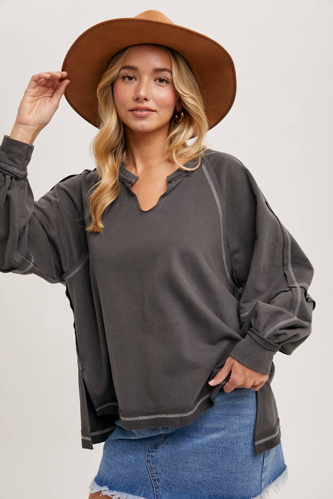 Charcoal Stitch Knit Top