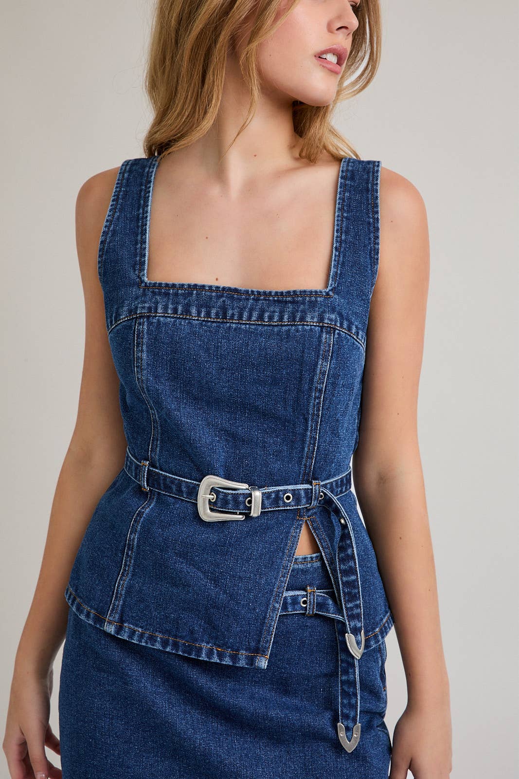 Belted Denim Top