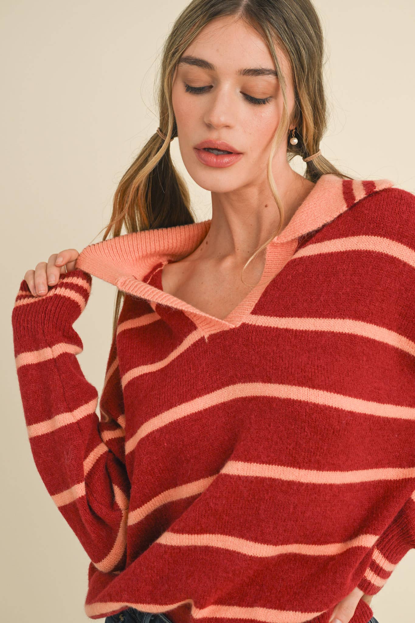 Red Striped Collared Sweater