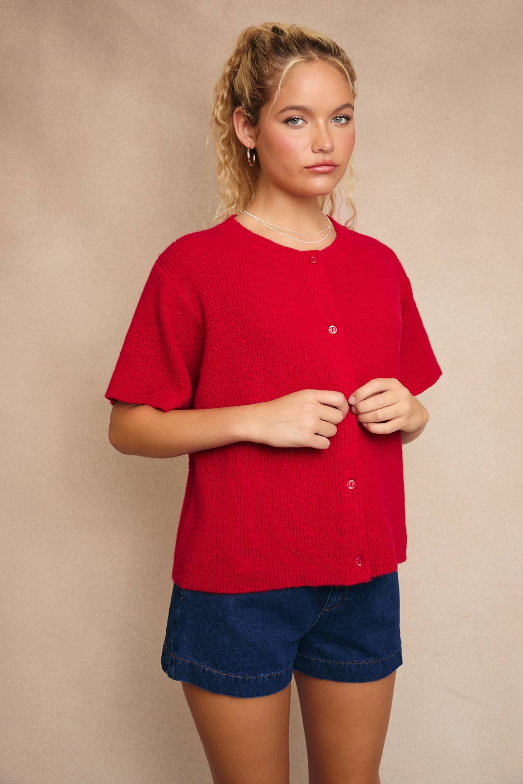 Red Button-Up Cardigan