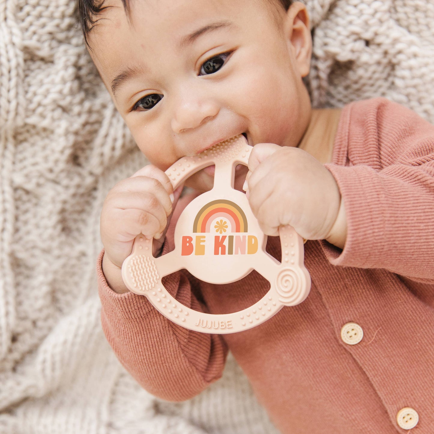 Silicone Teether Ring with Clip - Be Kind