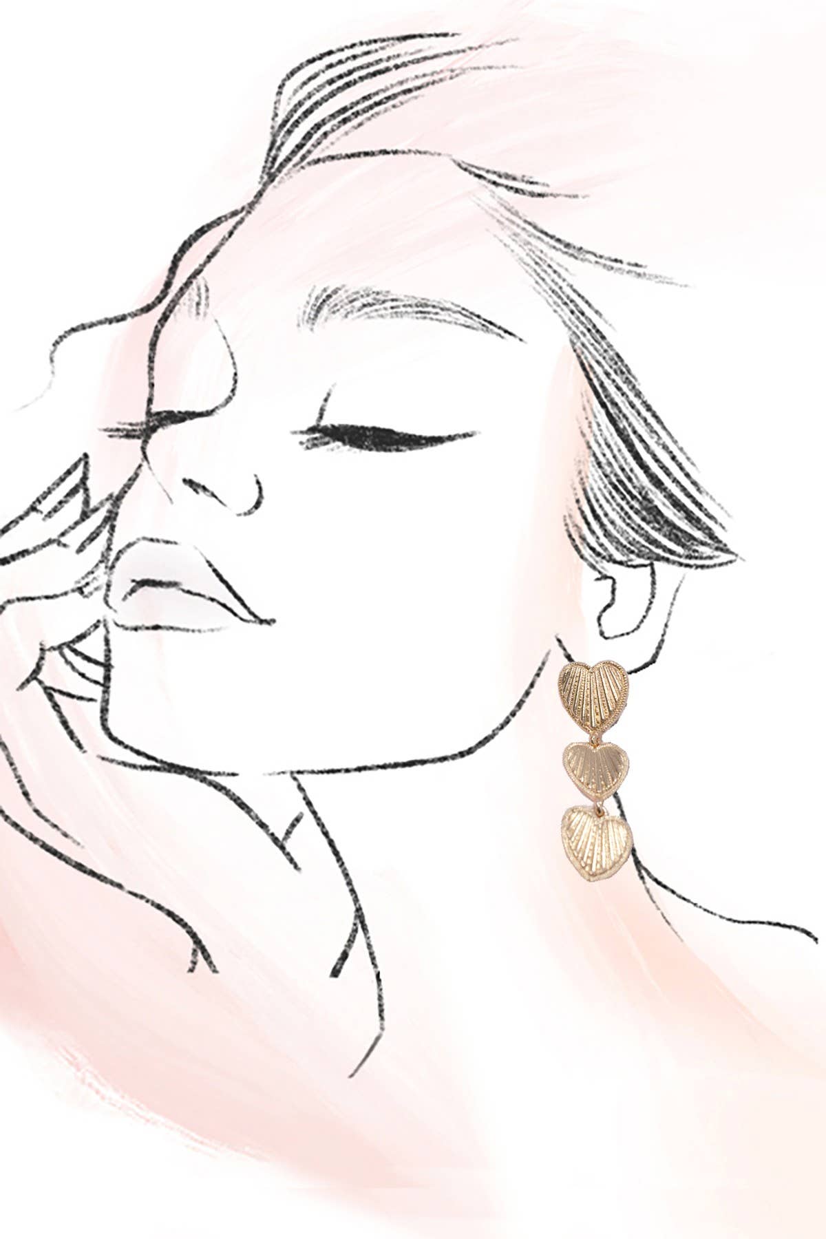 Three Heart Drop Earrings