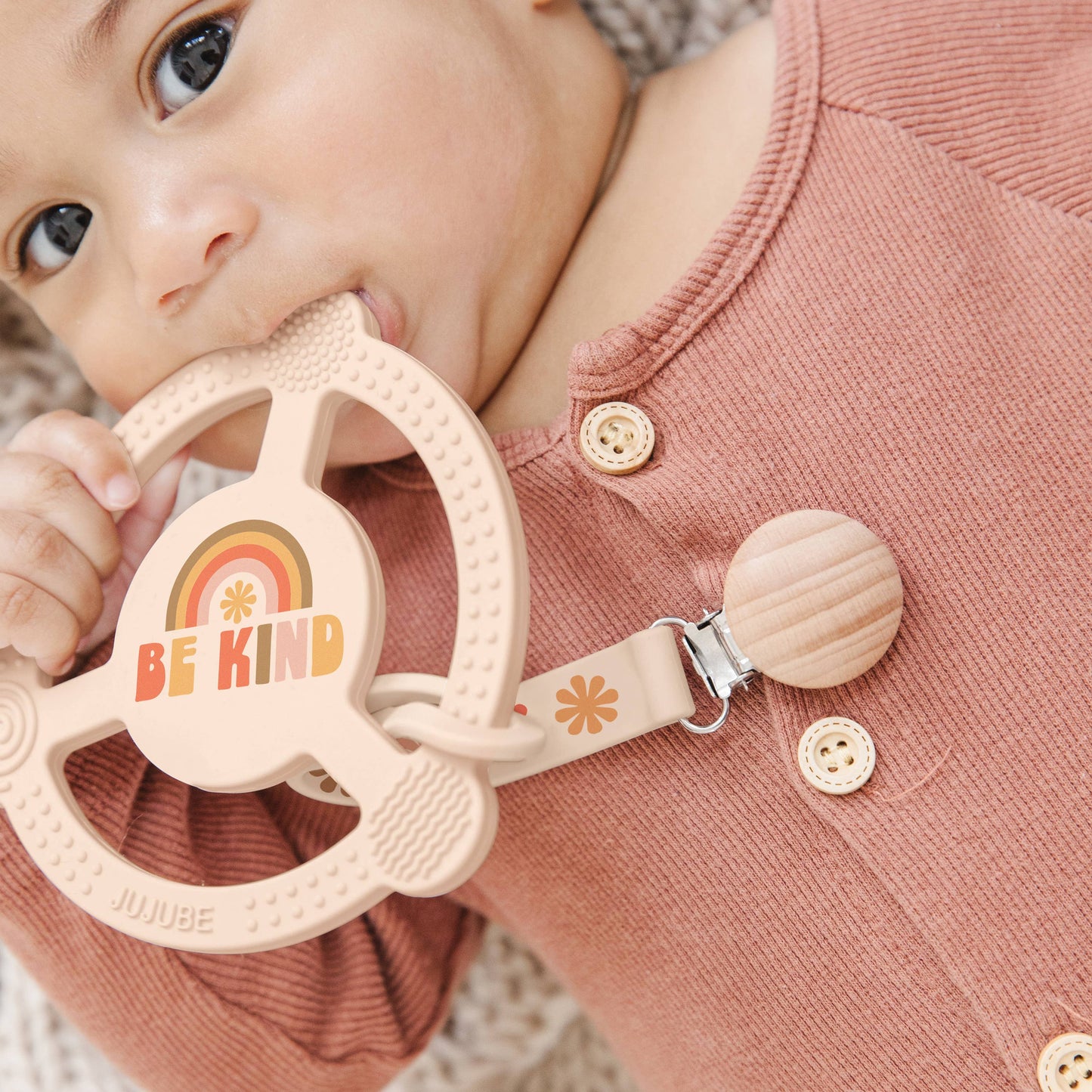 Silicone Teether Ring with Clip - Be Kind