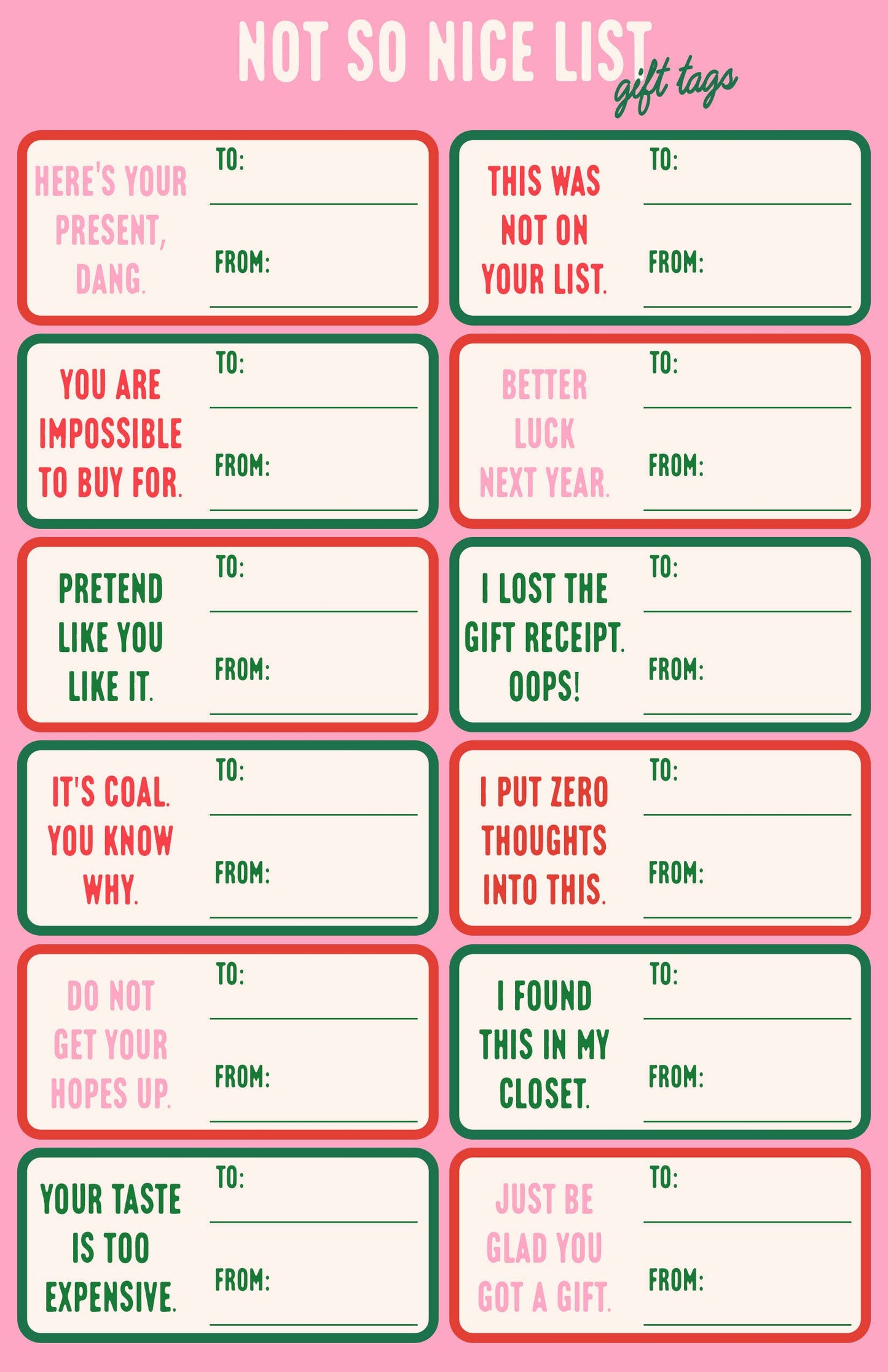 Snarky Gift Tag Sticker Sheet