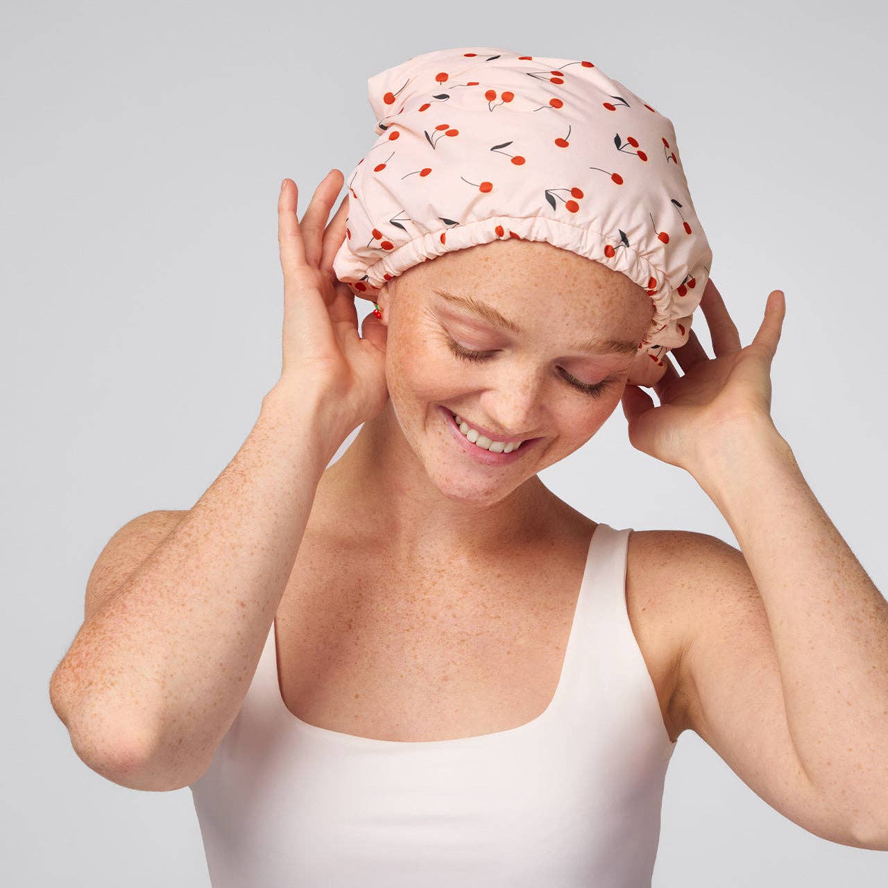 Cherry Satin-Lined Shower Cap
