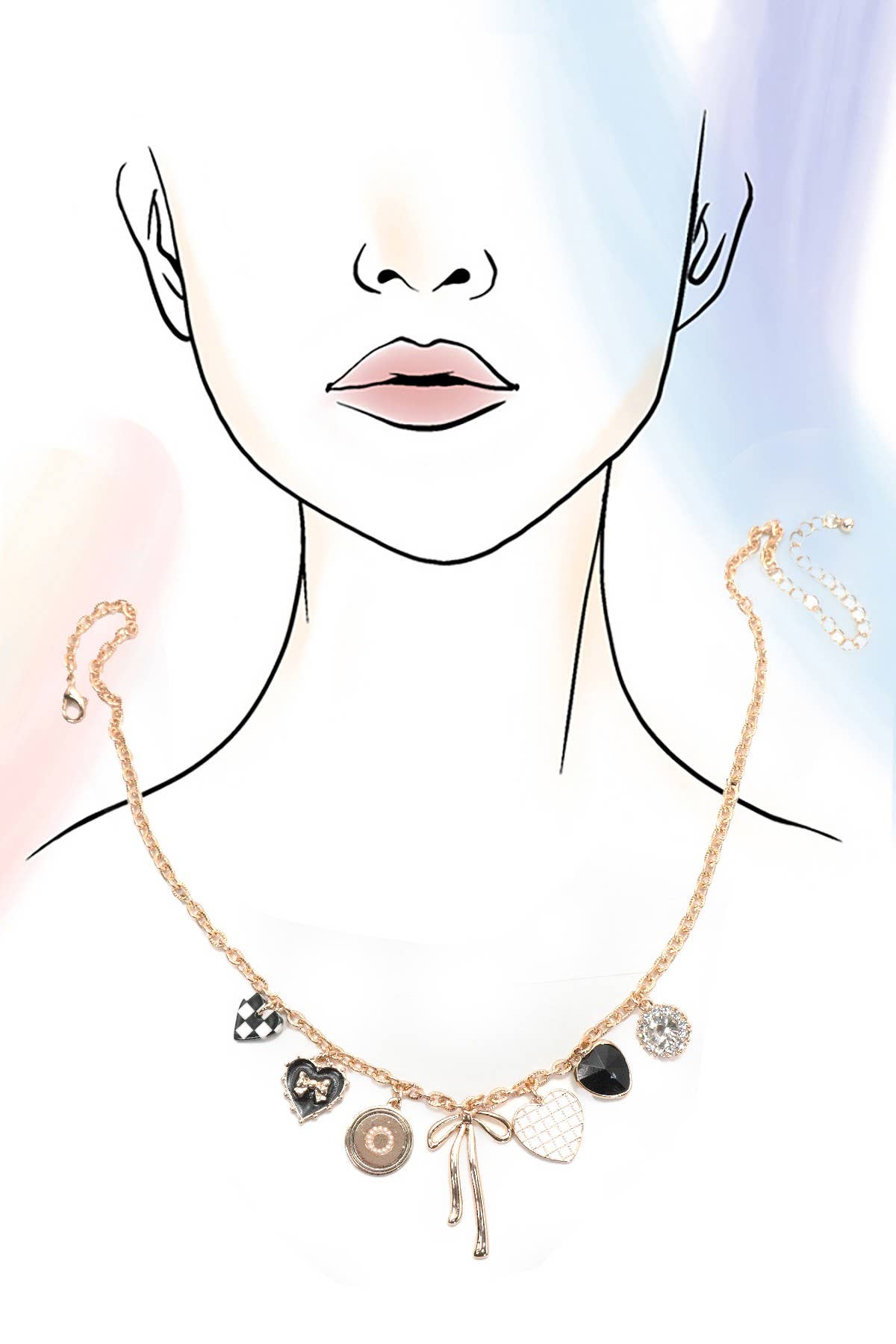 Ribbon Bow Heart Charm Necklace